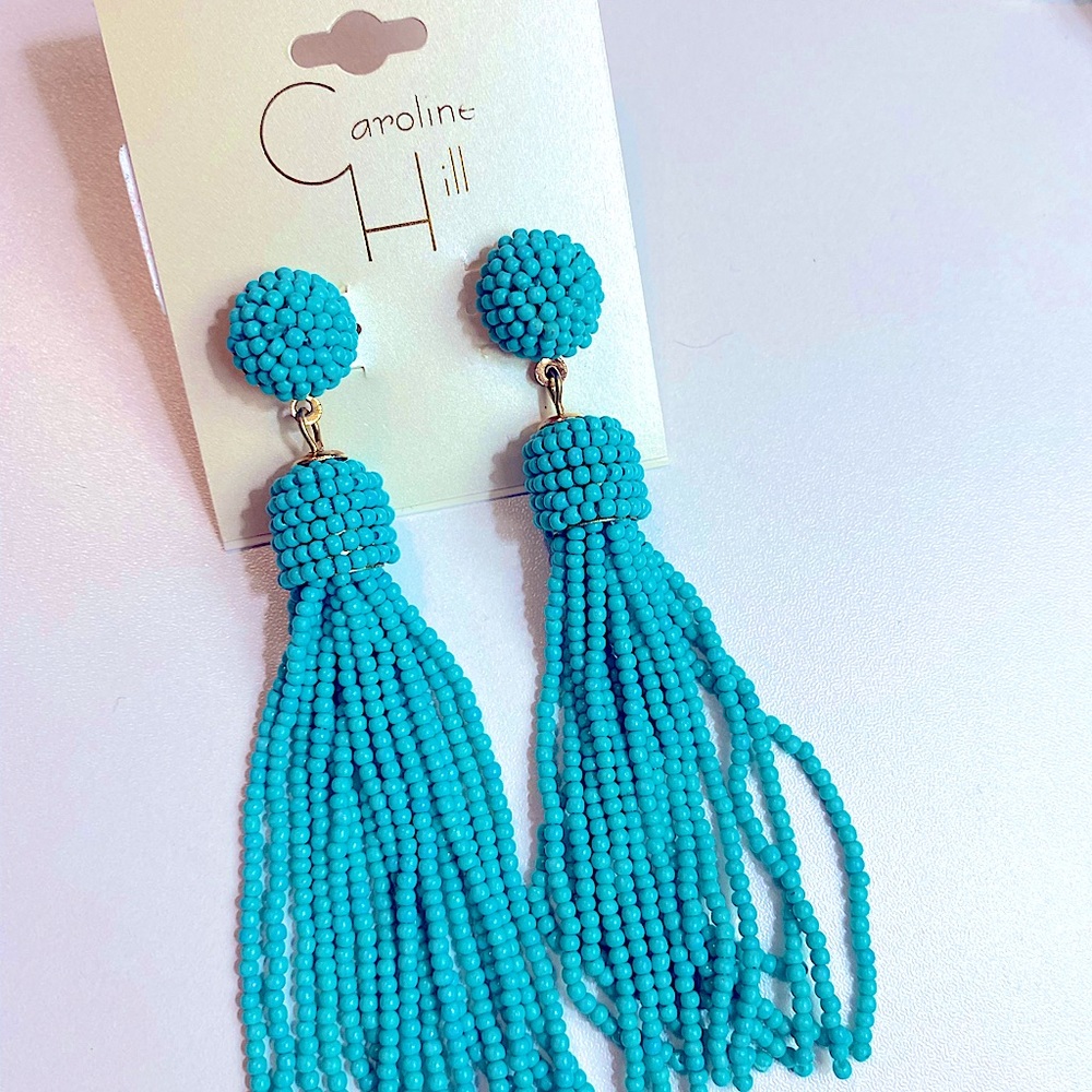 Caroline Hill beaded dangling earrings, teal